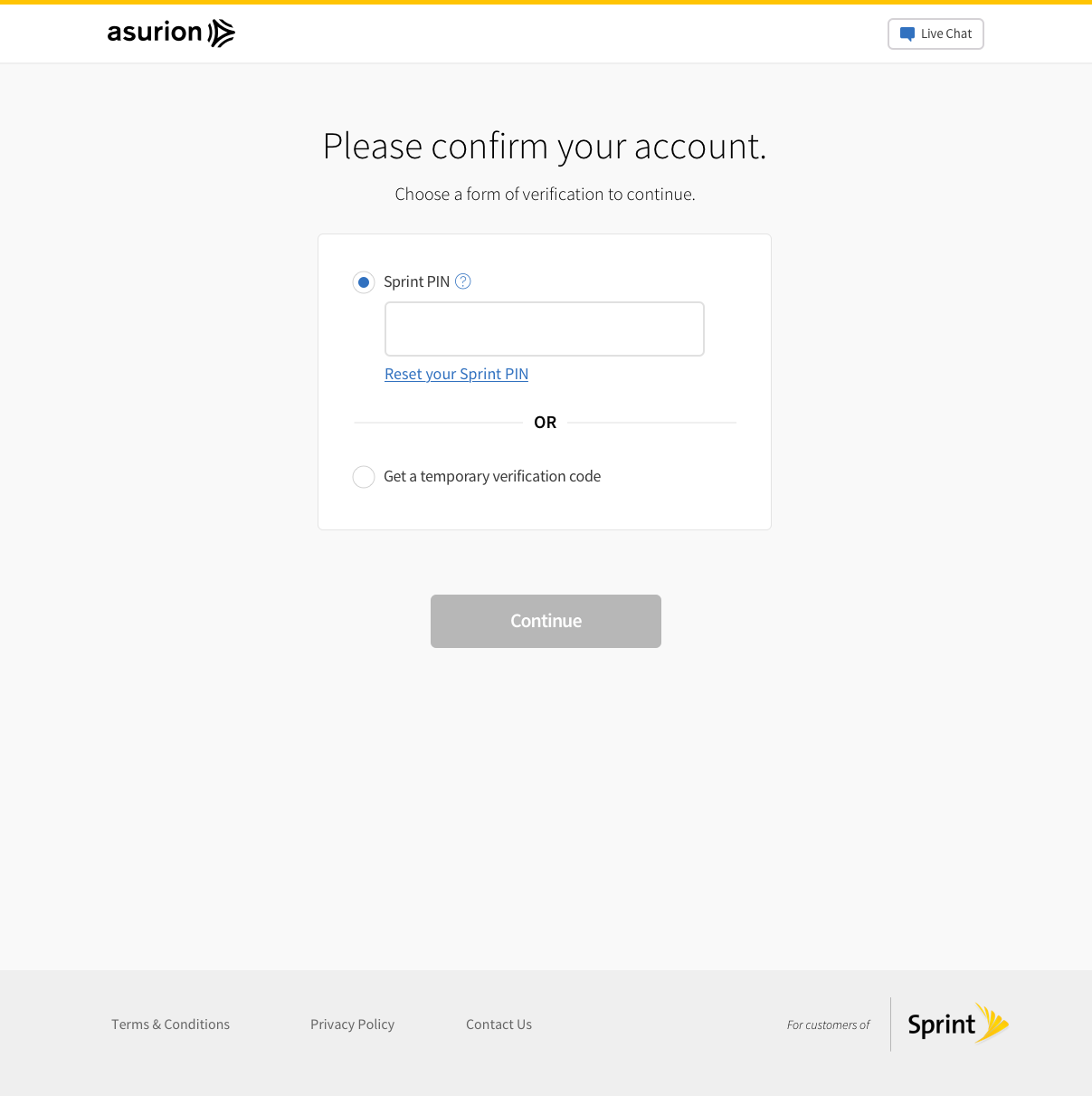 Smart PIN equal option screen